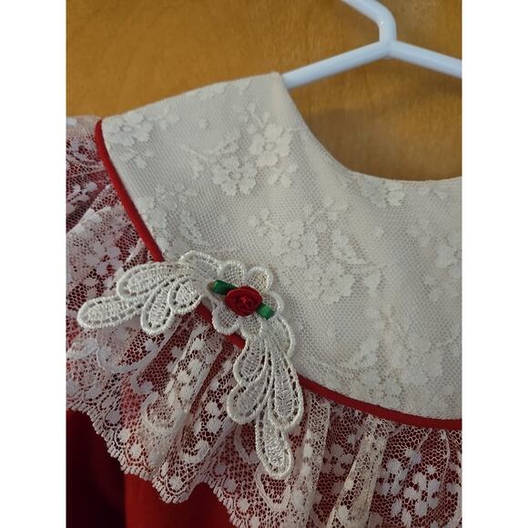 Vintage Mini World Full Red Holiday Dress Girls Size 6X USA Lace Trim - Picture 3 of 7